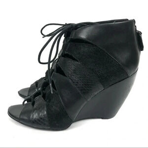 Kenneth Cole Calf Hair Lace Up Open Wedges Booties
